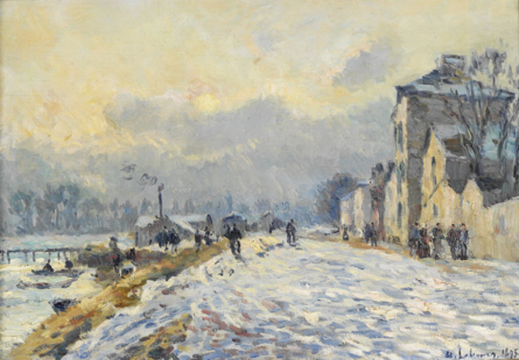 Les bords de la Seine à Herblay, par temps de neige, effet de soleil d'hiver 1895 - Albert Lebourg