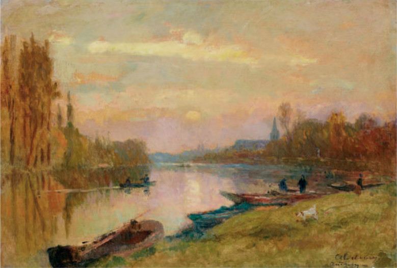 Soleil couchnat à Andrésy, Ile de France - Albert Lebourg